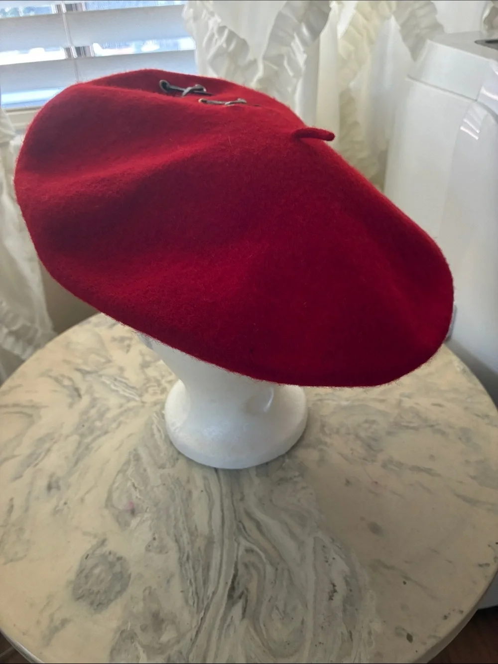 Nordstrom 100% Wool Beret Italy corset-style lace-up accent ribbon tie front